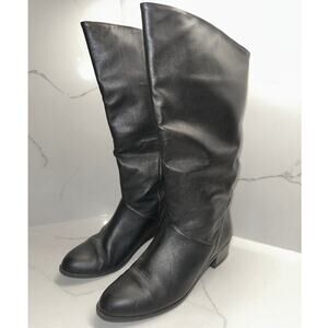 Black Leather Shara Boots Pull On Size 6 M Knee Boot